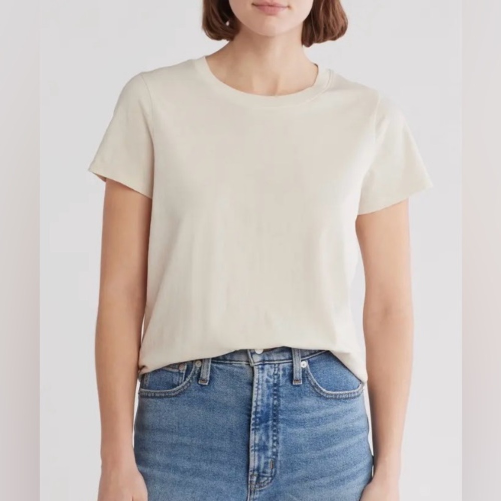 Madewell Womens Cream Colored Cotton Perfect Crewneck Tee